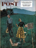 Saturday Evening Post, June 6, 1953 - Farmer and Female Artist in Field