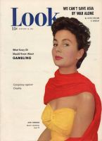 Look Magazine, January 16, 1951 - Jean Simmons in snappy red and yellow beach fashions