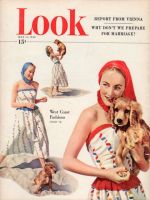 Look Magazine, May 11, 1948 - Woman in beach fashions with Spaniel dog