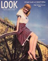 Look Magazine, June 12, 1945 - Gene Tierney, photo of her on a hay cart
