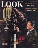 Look Magazine, October 19, 1954 - Liberace, playing the piano, reflected in mirror