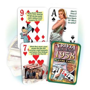 1958 Trivia Challenge Playing Cards: 63st Birthday or Anniversary Gift